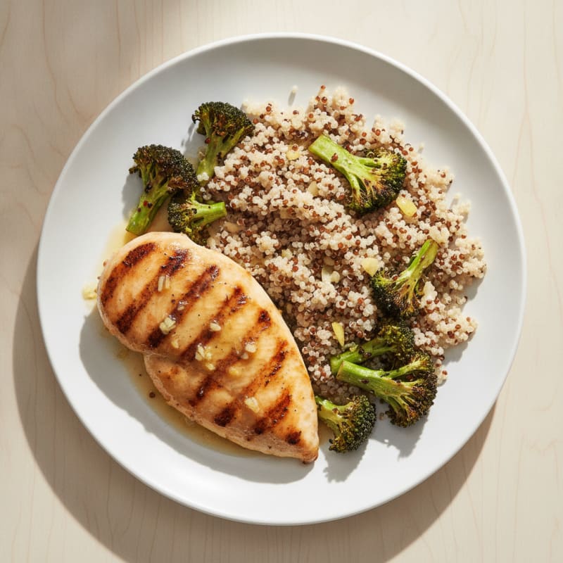 Grilled Chicken Breast with Quinoa and Roasted Broccoli
