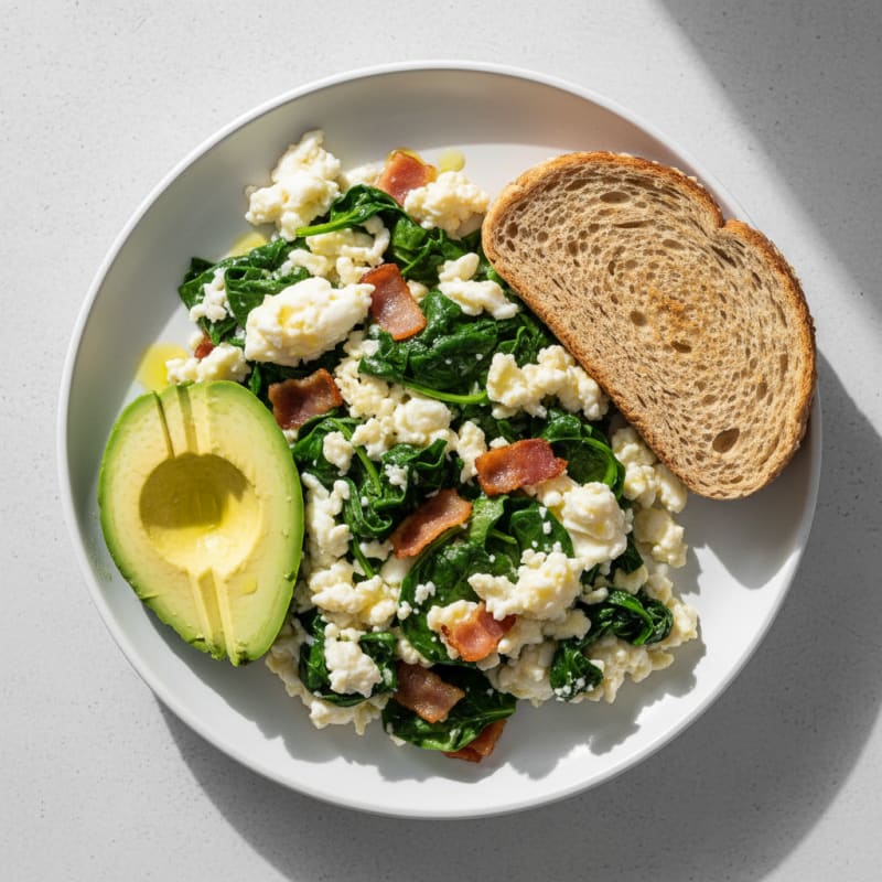 Egg White Spinach Scramble with Turkey Bacon