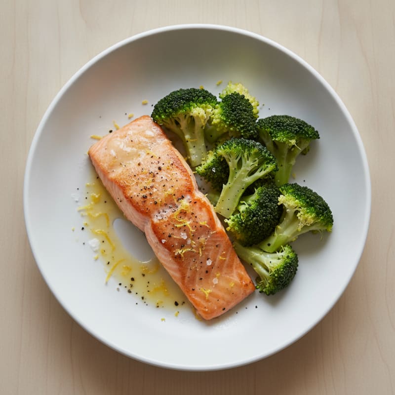 Seared Salmon with Steamed Broccoli and Lemon Zest