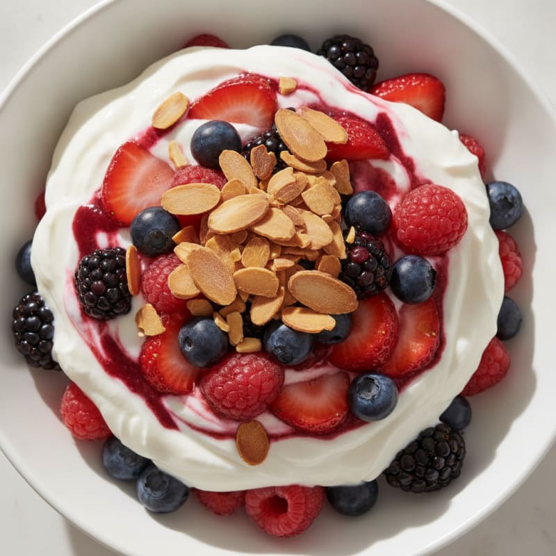 Greek Yogurt Protein Parfait with Mixed Berries and Almonds