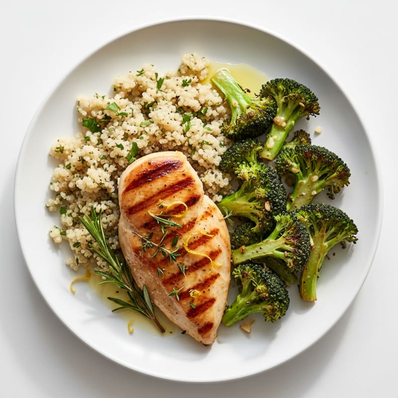 Grilled Chicken Breast with Quinoa and Roasted Broccoli