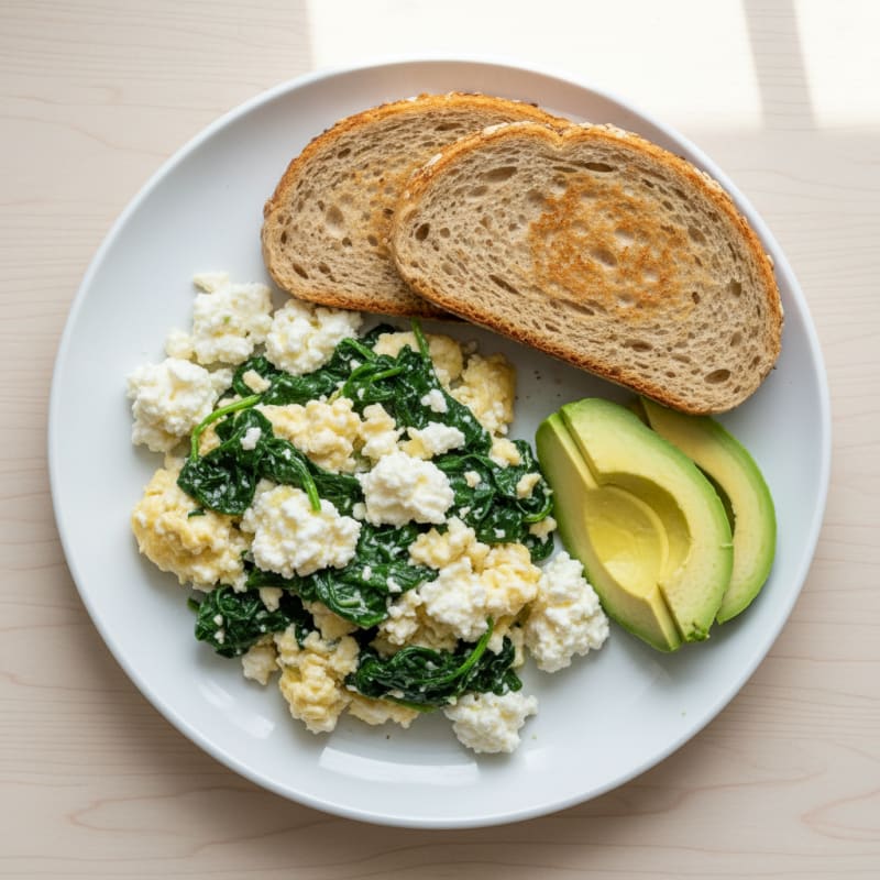 Egg White Scramble with Cottage Cheese and Sautéed Spinach