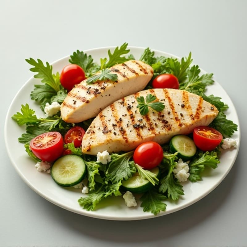 Lemon-Herb Grilled Chicken with Crisp Vegetable and Feta Salad