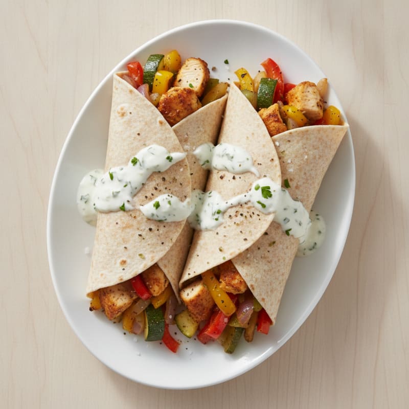 Mediterranean Roasted Chicken & Veggie Wraps