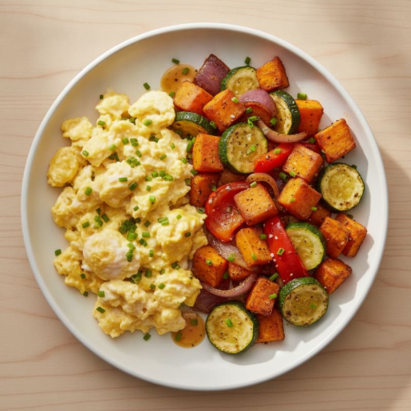 Hearty Scrambled Eggs with Roasted Vegetables