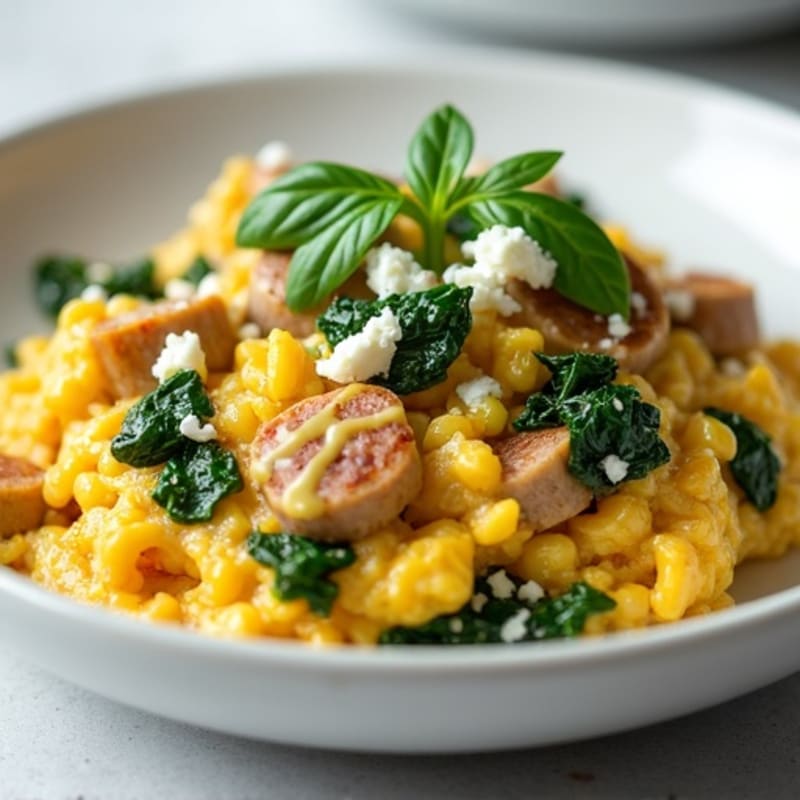 Egg White and Turkey Sausage Scramble with Spinach and Feta