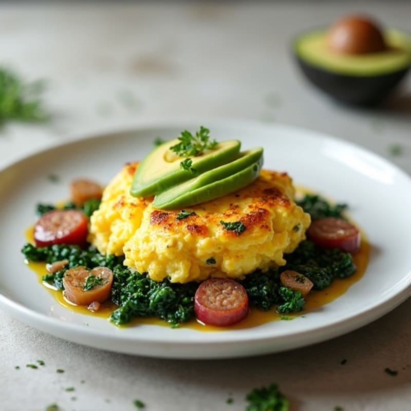 Egg White and Turkey Sausage Scramble with Sautéed Spinach