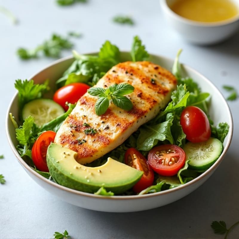 Crisp Chicken Avocado Salad Bowl with Lemon Herb Dressing