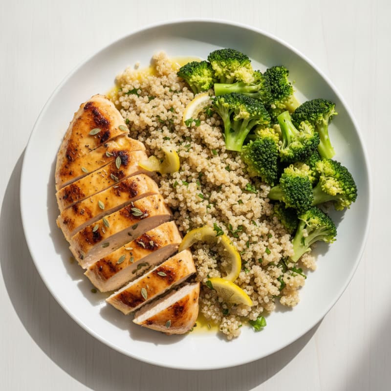 Grilled Chicken Breast with Quinoa and Steamed Broccoli