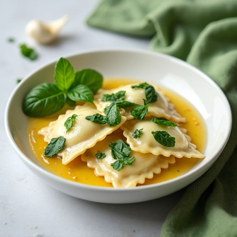 Lightened-Up Ricotta Spinach Ravioli with Herb Sauce