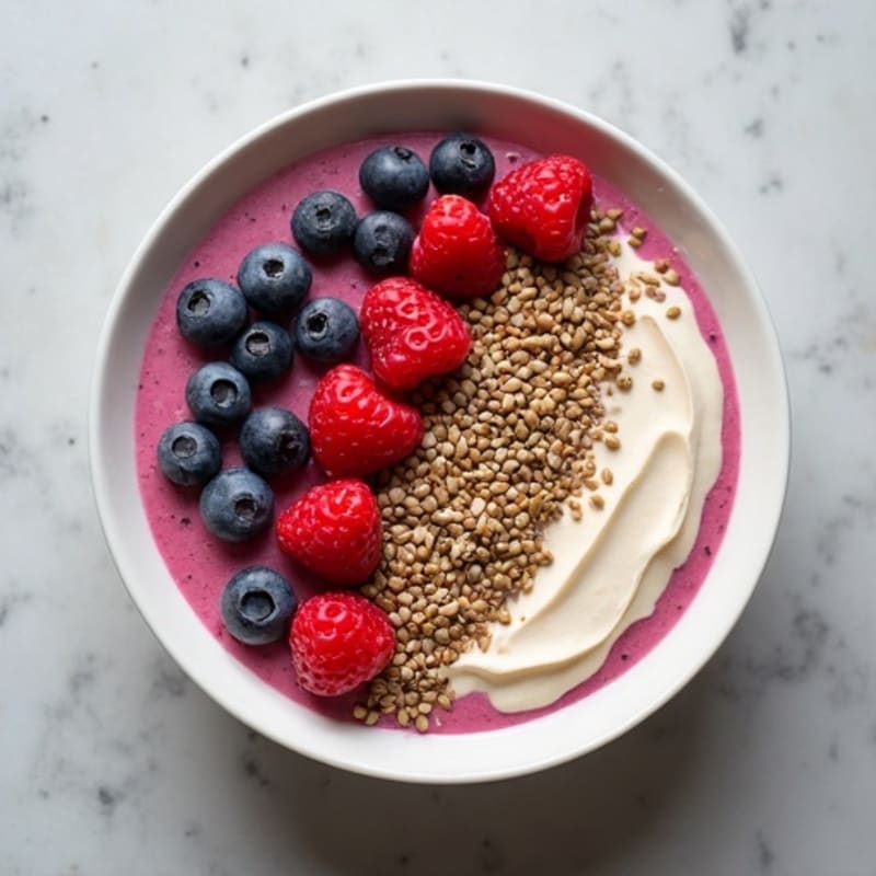 Silky Tofu Protein Smoothie Bowl with Hemp Seeds and Berries
