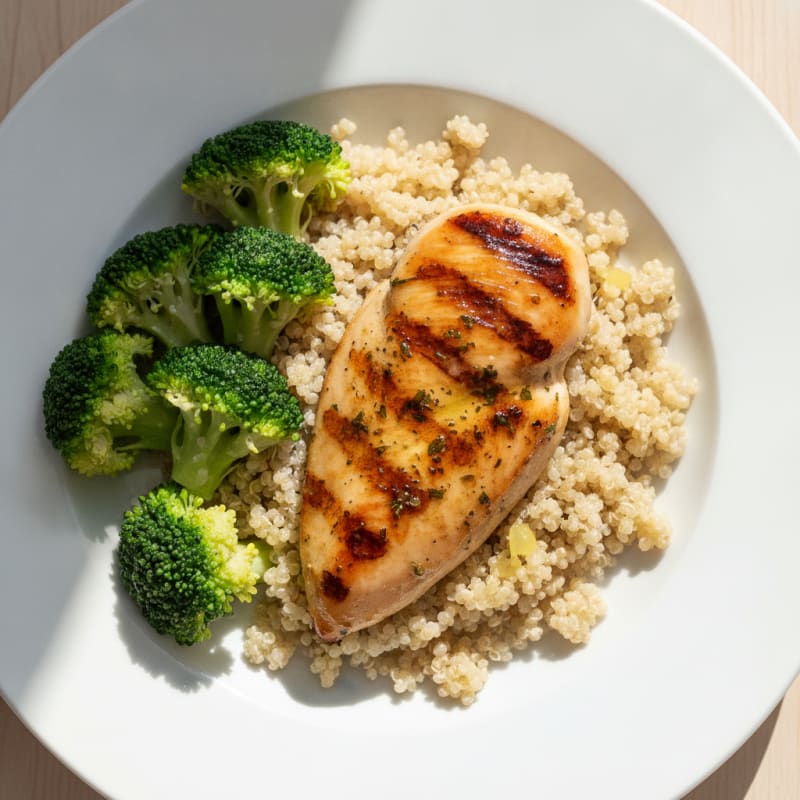 Grilled Chicken Breast with Quinoa and Steamed Broccoli