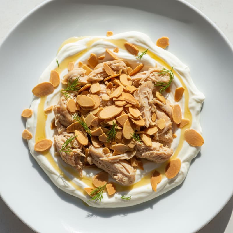 Silky Vanilla Protein Yogurt with Chopped Chicken and Almonds