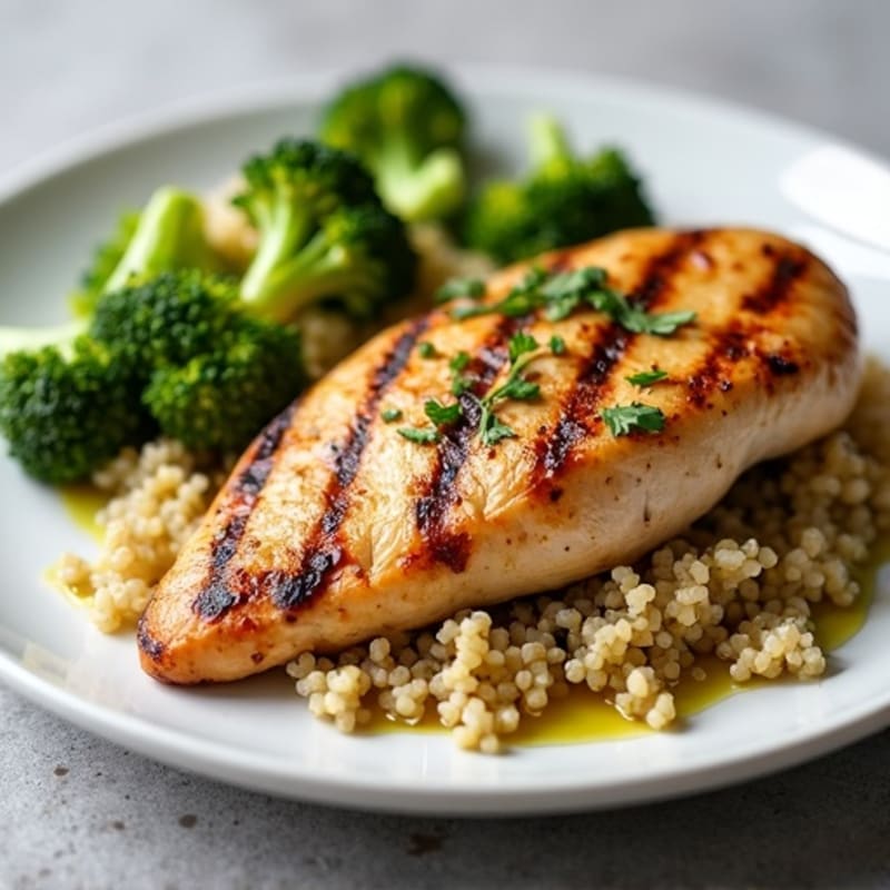 Grilled Chicken Breast with Roasted Broccoli and Quinoa