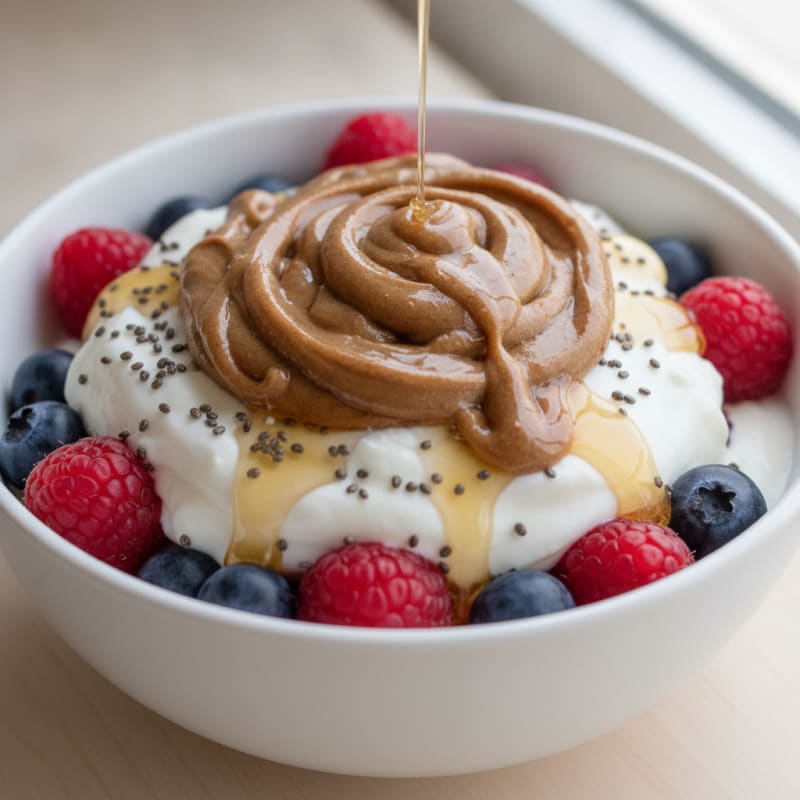 Silky Greek Yogurt Parfait with Almond Butter and Berries