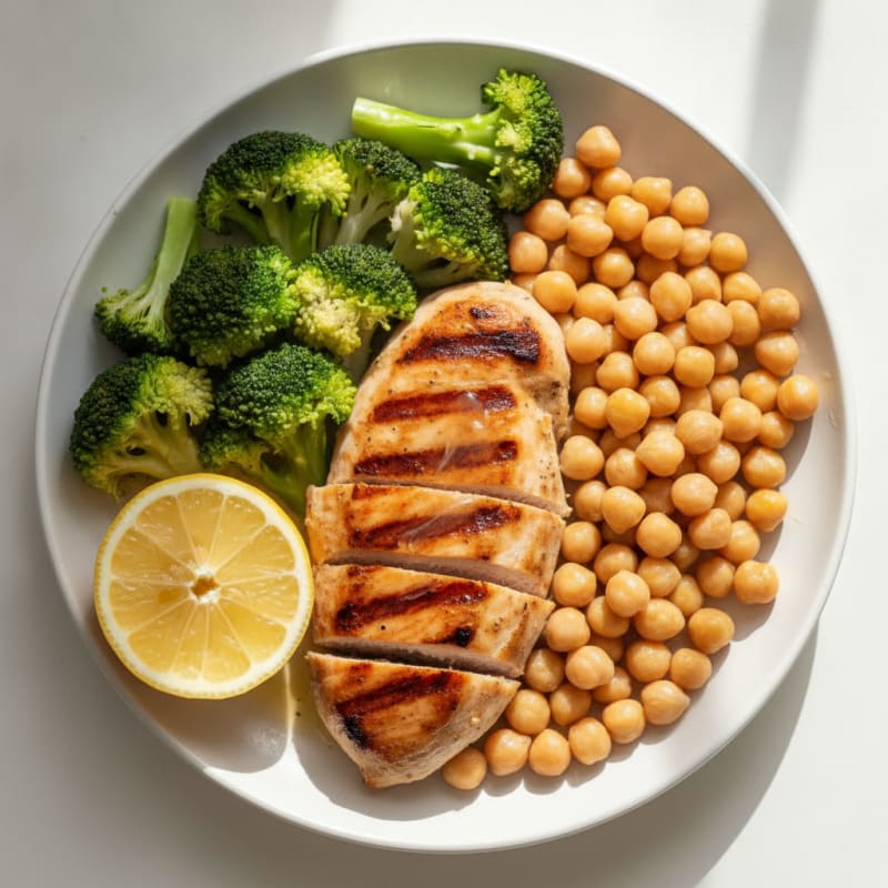 Grilled Turkey Breast with Steamed Broccoli and Chickpeas