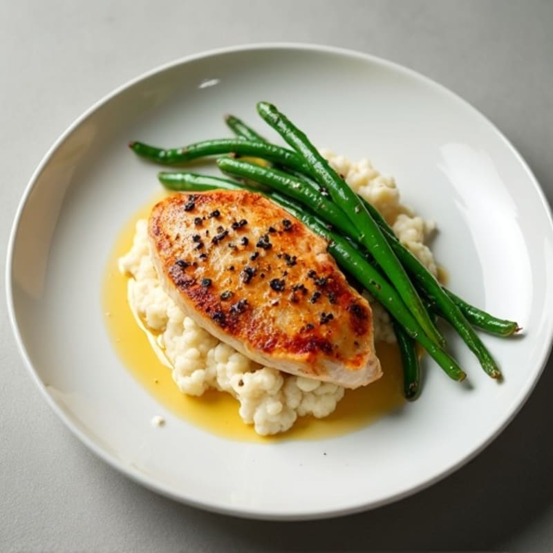 Seared Turkey Breast with Steamed Green Beans and Cauliflower Mash