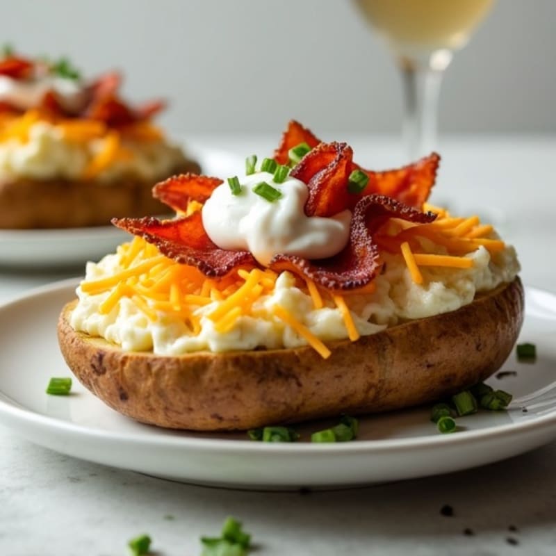 Baked Potatoes with Creamy Cheesy Filling and Lean Bacon