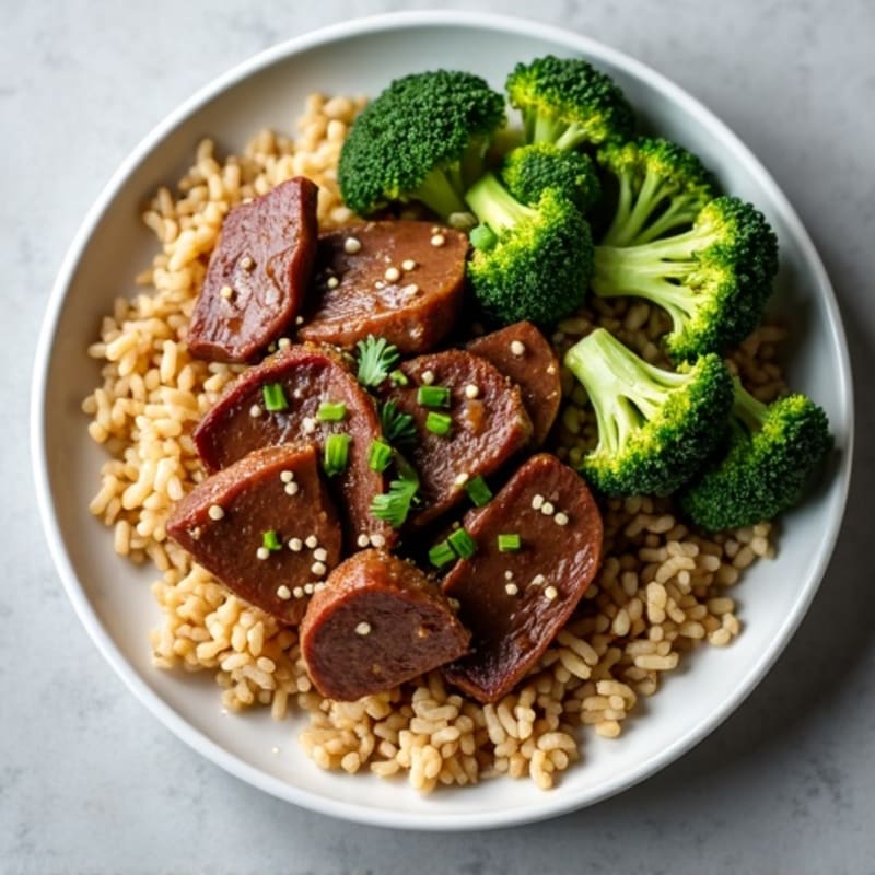 Savory Garlic Ginger Beef and Broccoli with Brown Rice