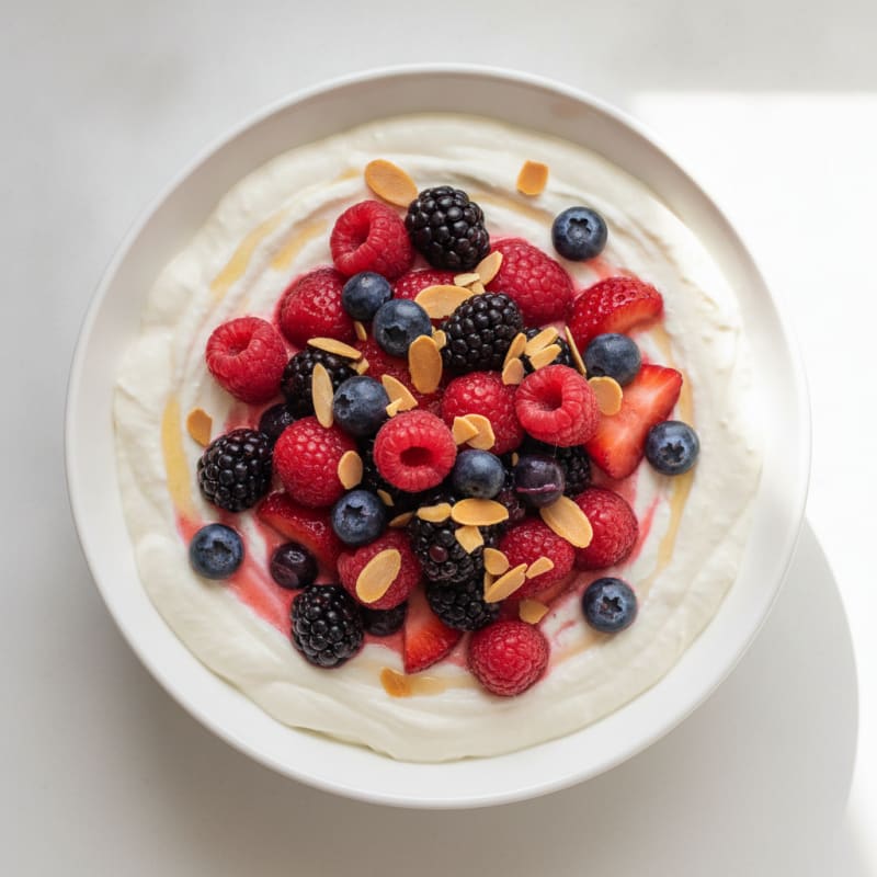 Greek Yogurt Protein Pudding with Mixed Berries