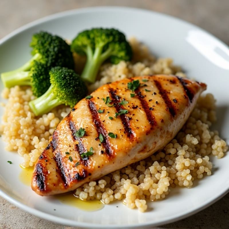 Grilled Lemon Garlic Chicken Breast with Quinoa and Roasted Broccoli