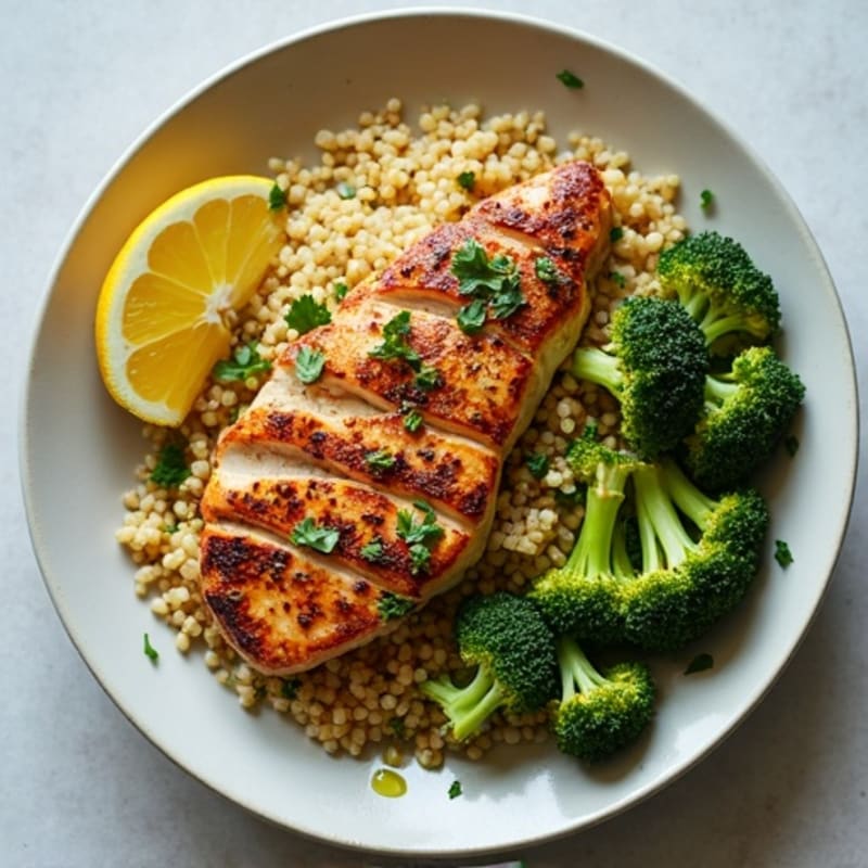 Grilled Chicken Breast with Quinoa and Roasted Broccoli