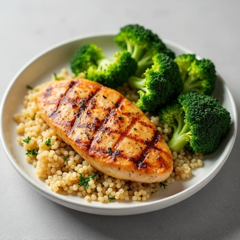 Grilled Chicken Breast with Quinoa and Roasted Broccoli