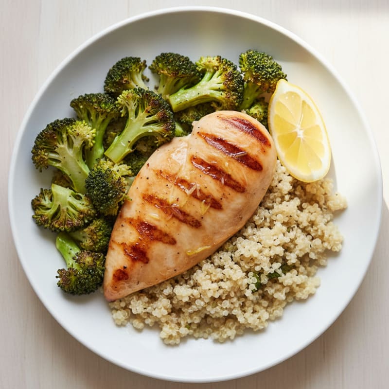 Grilled Chicken Breast with Quinoa and Roasted Broccoli