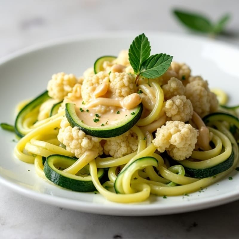 Creamy Cashew Cauliflower Alfredo with Zucchini Noodles
