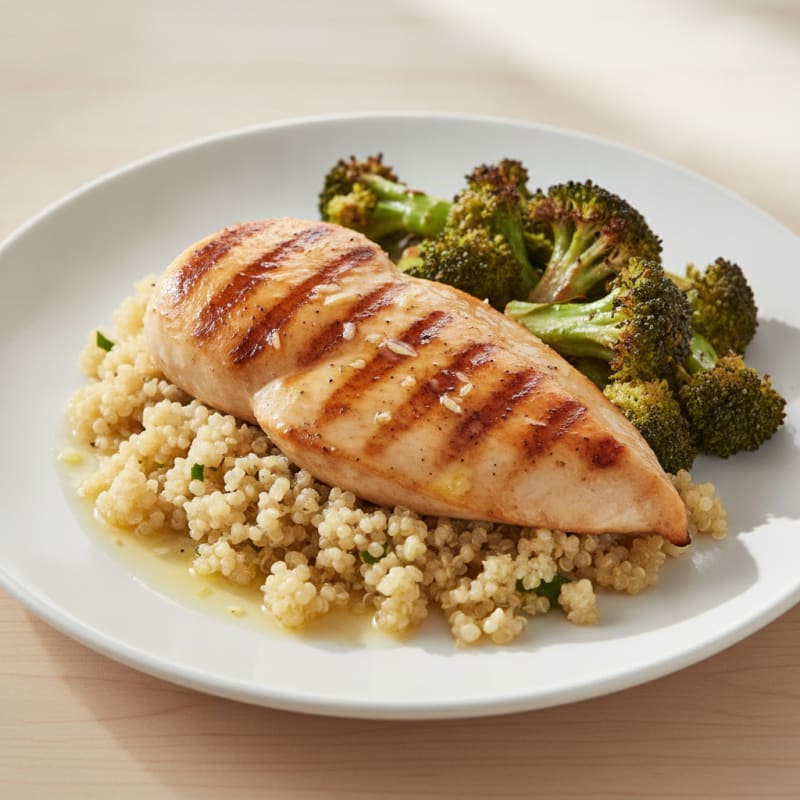 Grilled Chicken Breast with Quinoa and Roasted Broccoli