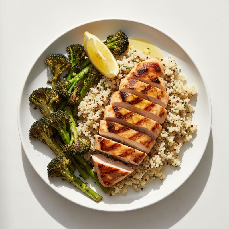Grilled Chicken Breast with Quinoa and Roasted Broccoli