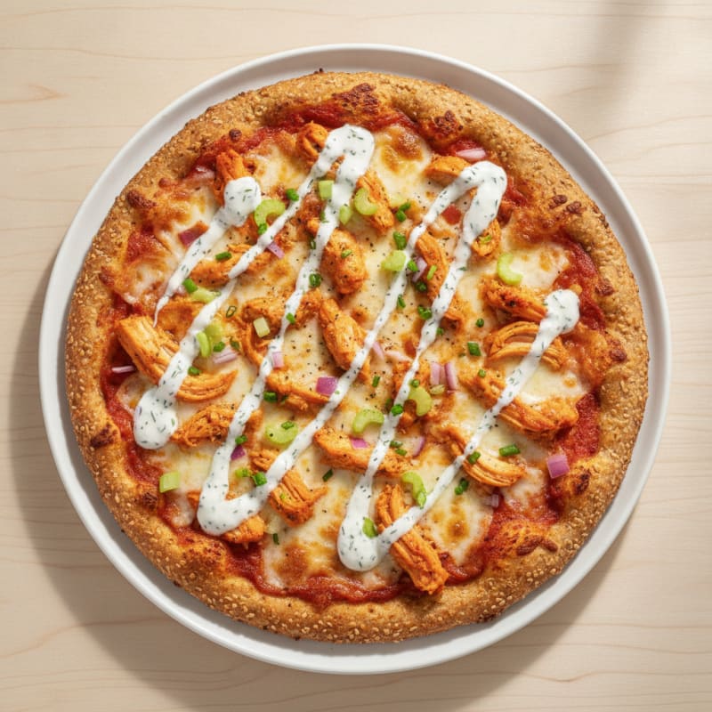 Buffalo Chicken Pizza with Ranch Drizzle