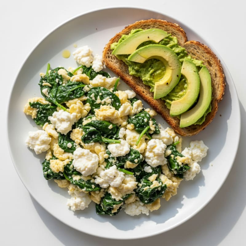 Egg White Spinach Scramble with Cottage Cheese