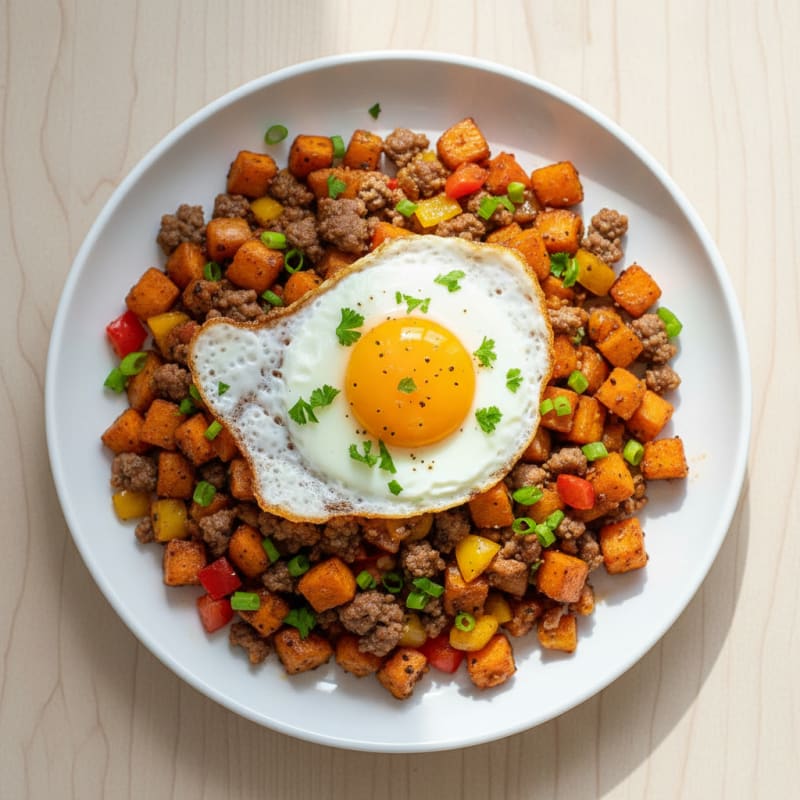 Crispy Ground Beef & Sweet Potato Hash