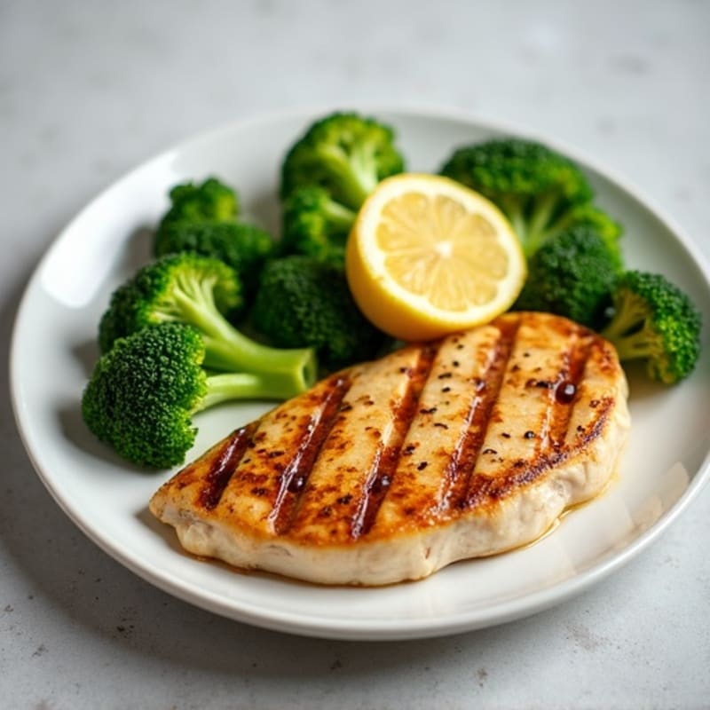 Grilled Chicken Breast with Steamed Broccoli and Lemon