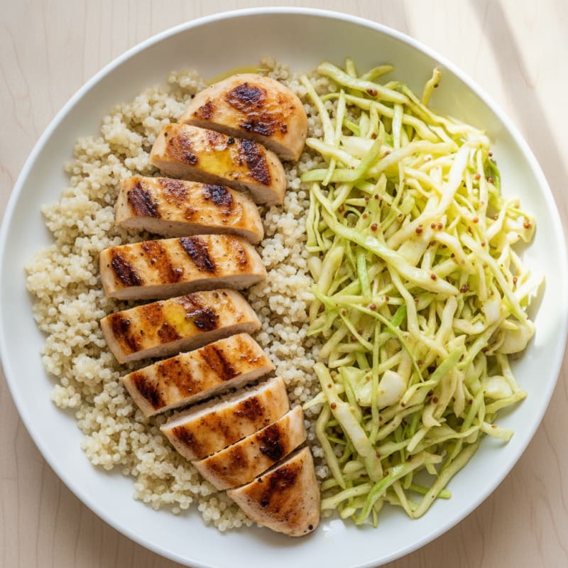 Grilled Chicken Breast with Crunchy Cabbage Slaw and Quinoa