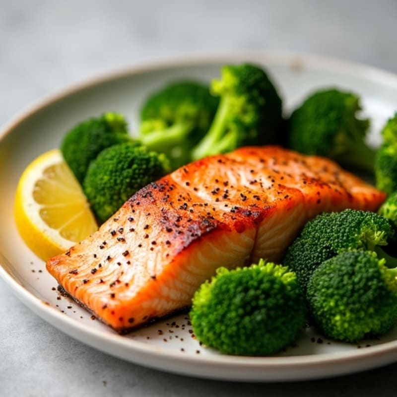 Pan Seared Salmon with Roasted Broccoli
