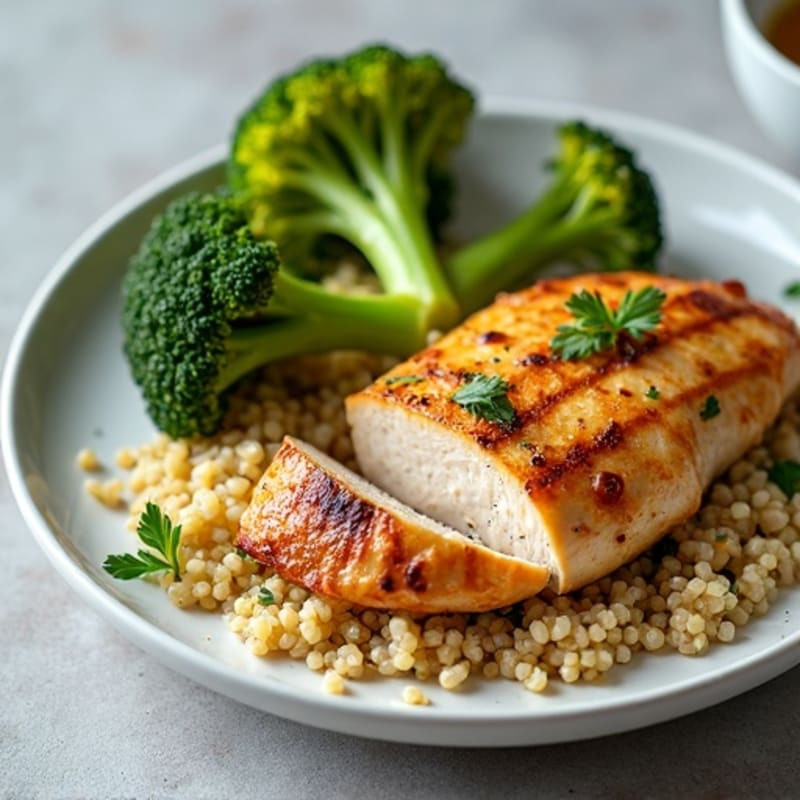 Grilled Chicken Breast with Quinoa and Roasted Broccoli