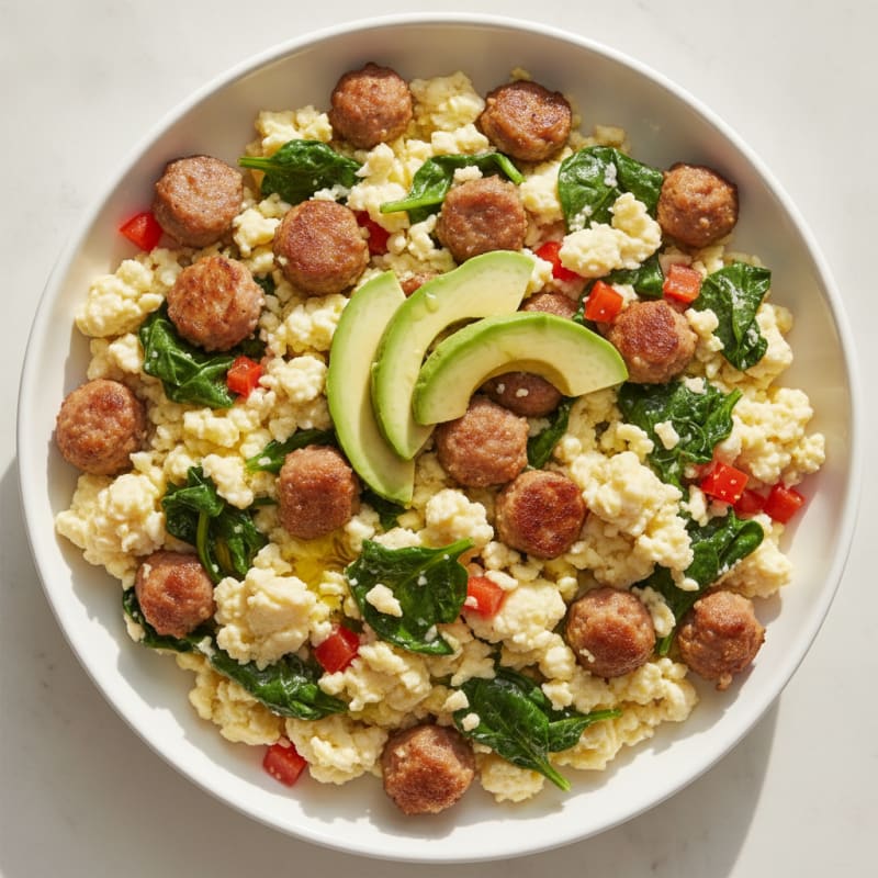 Egg White Spinach Scramble with Turkey Sausage