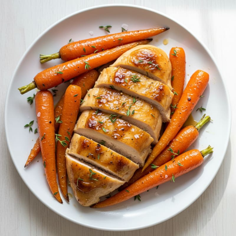 Caramelized Maple-Glazed Roasted Carrots and Chicken
