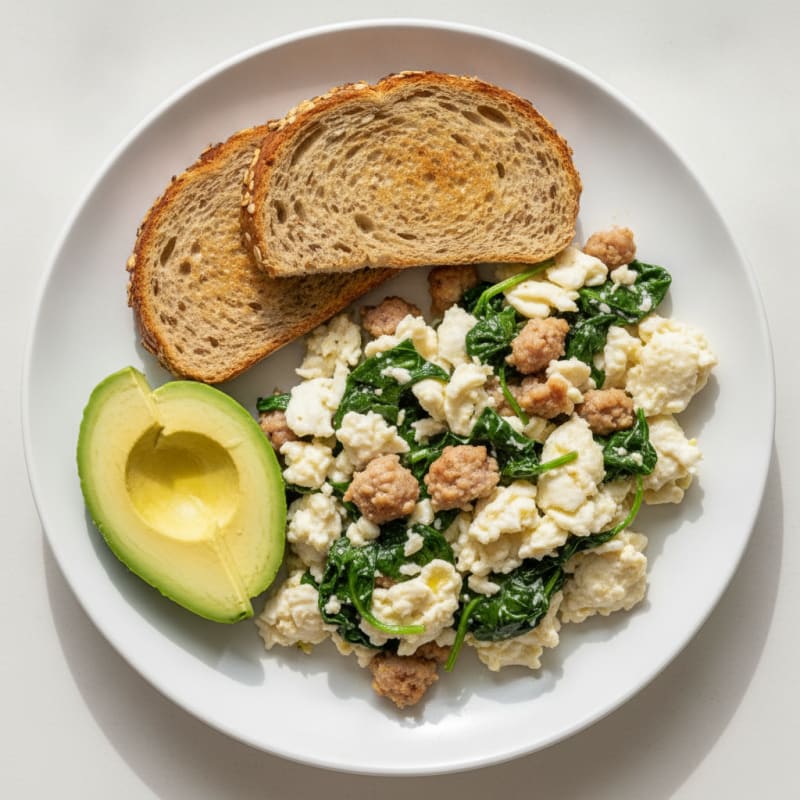 Egg White Scramble with Turkey Sausage and Spinach