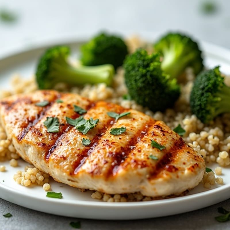 Grilled Chicken Breast with Quinoa and Roasted Broccoli