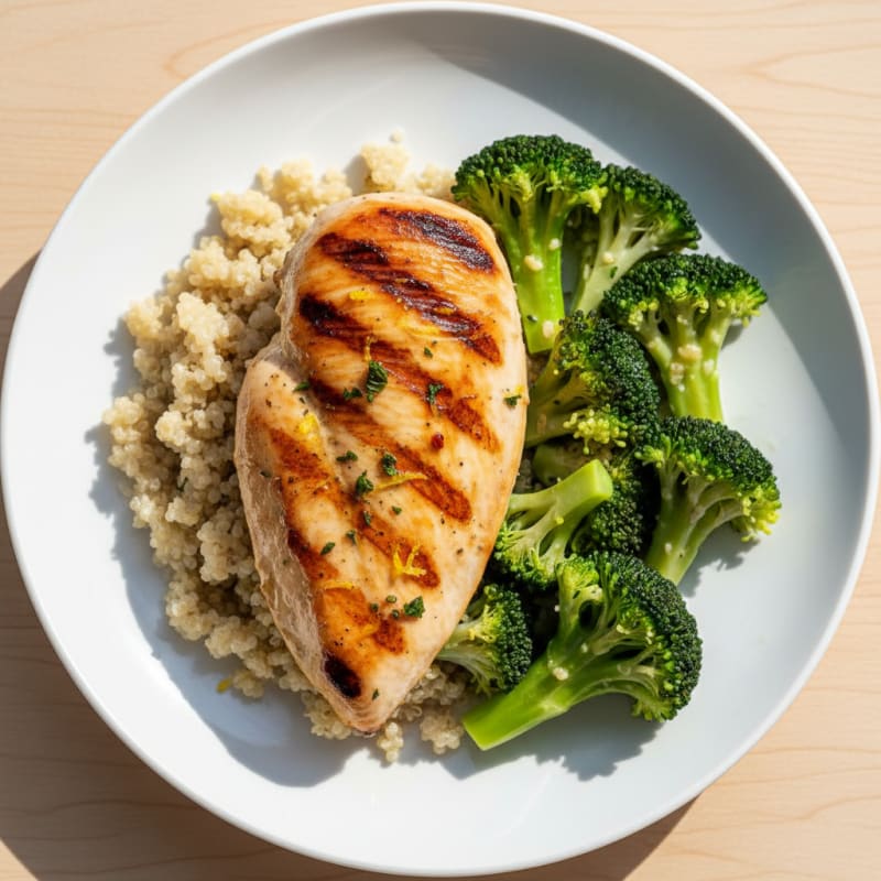 Grilled Chicken Breast with Quinoa and Steamed Broccoli