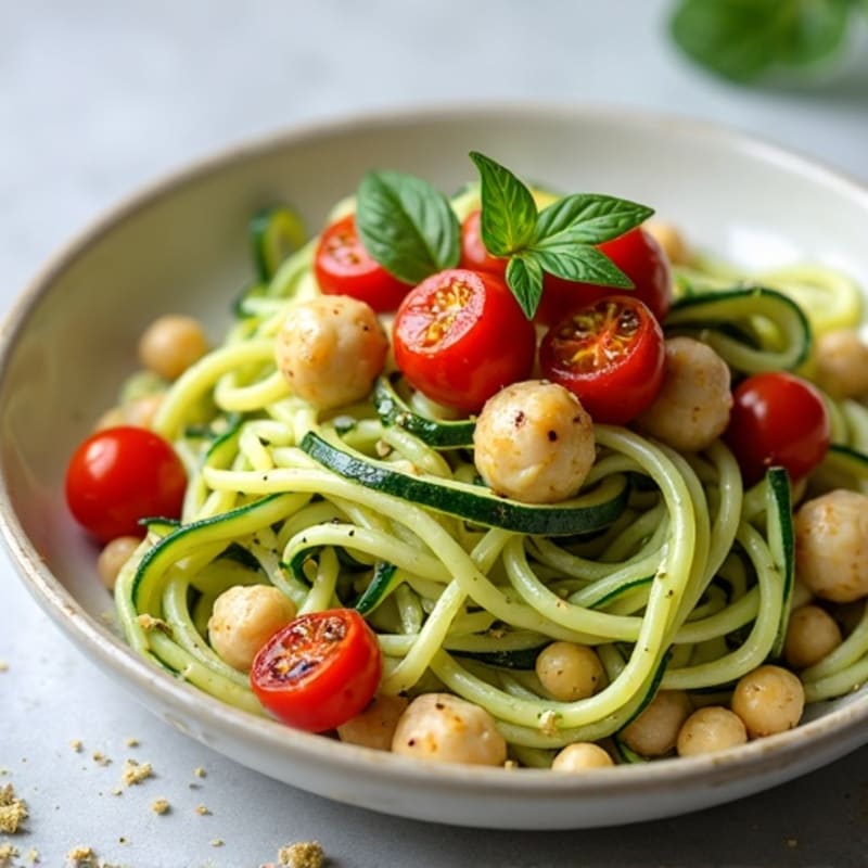 Creamy Vegan Pesto Zucchini Noodles with Blistered Tomatoes