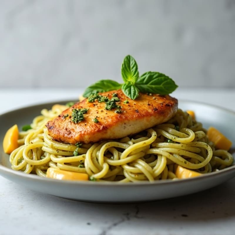 Pan-Seared Chicken with Creamy Pesto Whole Wheat Pasta