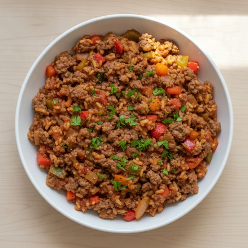 Unstuffed Ground Beef and Rice Pepper Skillet