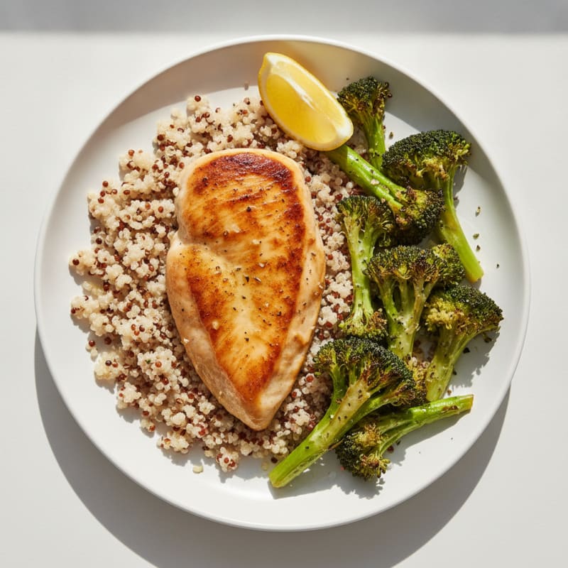 Seared Chicken Breast with Quinoa and Roasted Broccoli