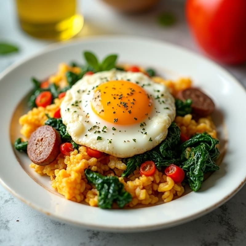 Egg White and Turkey Sausage Scramble with Spinach and Bell Peppers