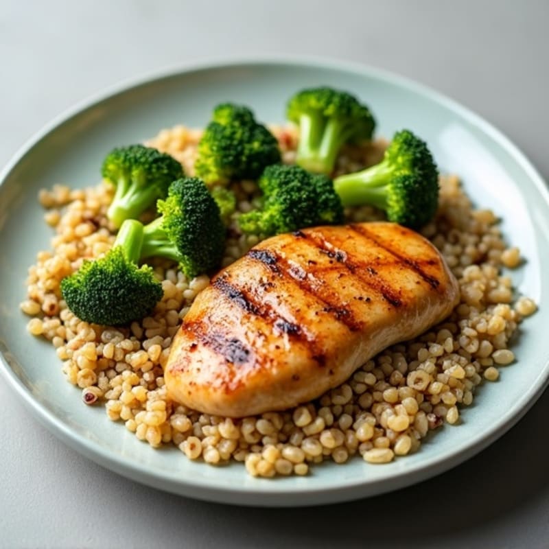 Grilled Chicken Breast with Quinoa and Roasted Broccoli
