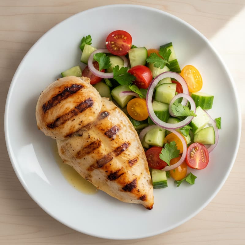 Grilled Chicken Breast with Crisp Cucumber Tomato Salad